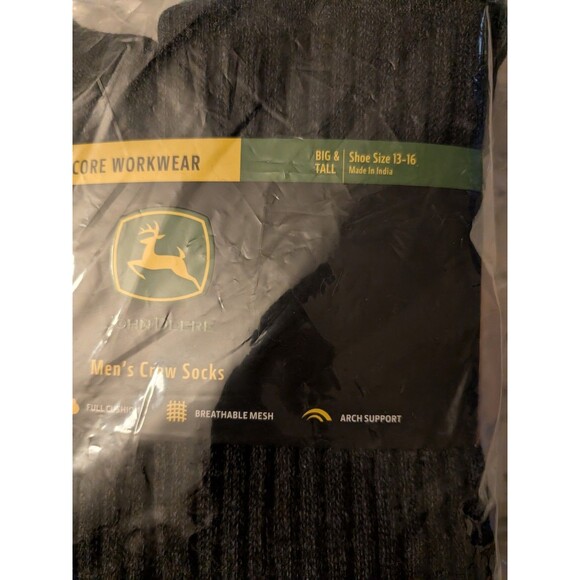 John Deere Mens Work Performance Cushioned Crew Socks SZ 13-16 Core Workwear - Picture 4 of 5